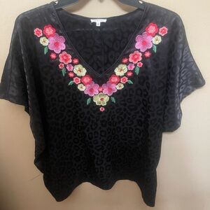 Floral Embroidered Black Top